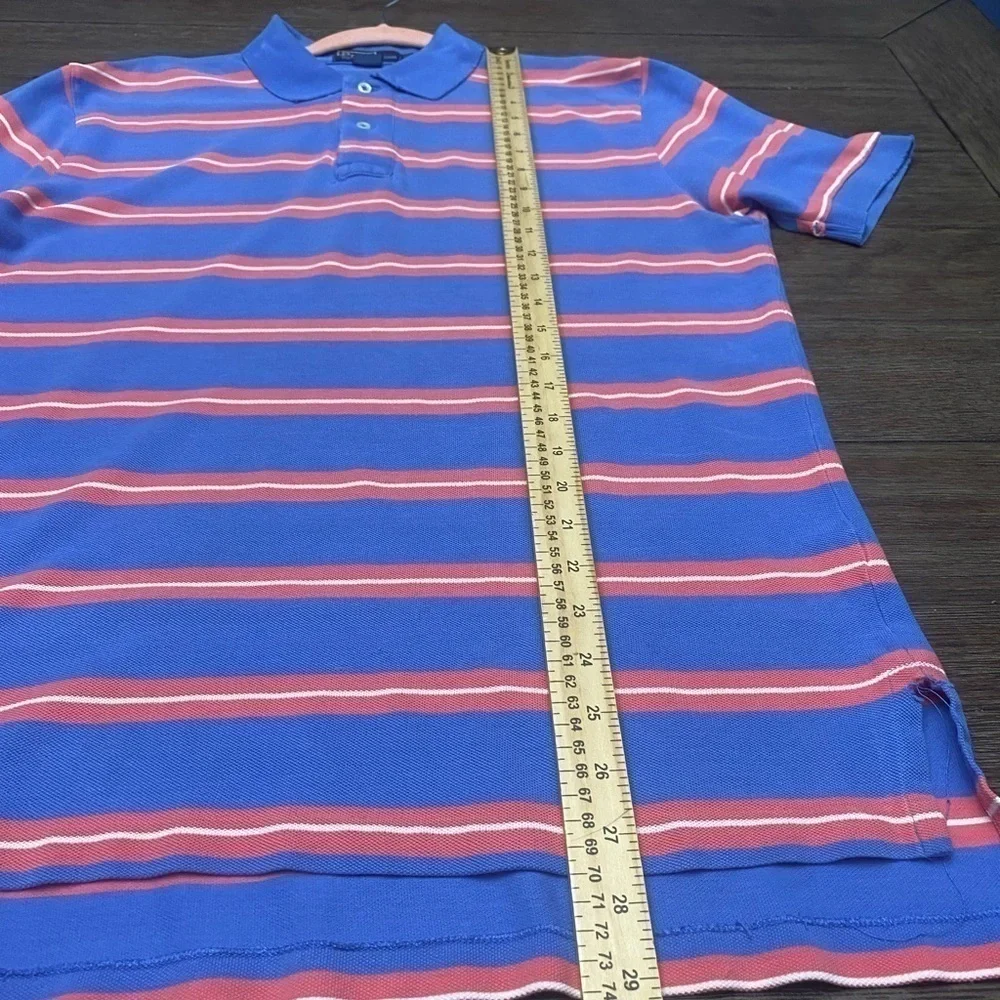 Polo Ralph Lauren Shirt Men's Large Short Sleeve Striped Logo Blue